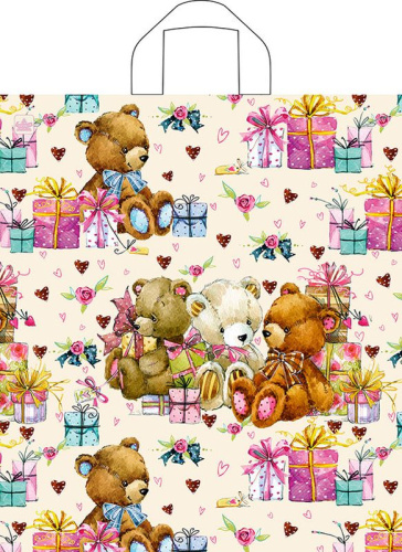 Пакет Мишки с подарками с петлевой ручкой 420x380x0,037