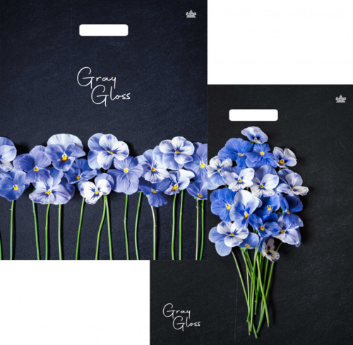 Пакет Грэй Глосс Анютины глазки с вырубной ручкой 480х390х0,050